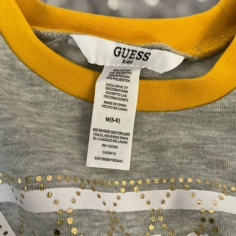Guess Toddler Girl 2-Piece Grey &Yellow Drawstring Sweatshirt & Bike Shorts Set